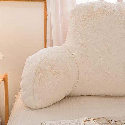 NTBED Reading Pillow Faux Fur Bed Wedge Backrest with Arms,Couch TV Relax Bed Rest Pillow Back Support Cushion for Kids