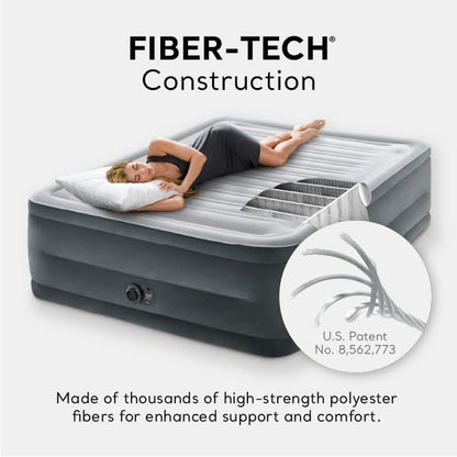 Intex 64417ED 22in Queen Dura-Beam Comfort Plush High-Rise Inflatable Air Mattress with Built in Pump for Travel and Camping, 600lb Weight Capacity