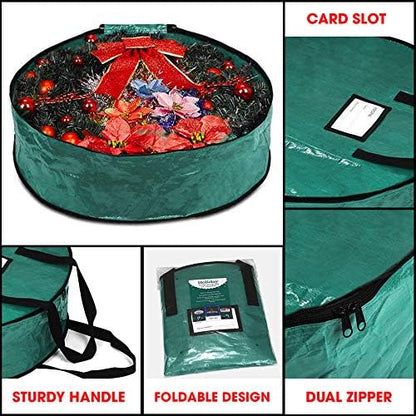 ProPik Christmas Wreath Storage Bag, 30" Holiday Container with Heavy Duty Handles (Green)