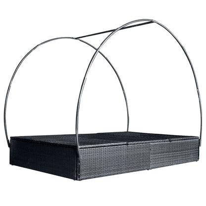 VGLQNRPT Double Sun Lounger with Adjustable Canopy, 2-Person Outdoor Patio Rattan Daybed with Cream Cushions, Weather-Resistant Garden Lounge Chair, Black