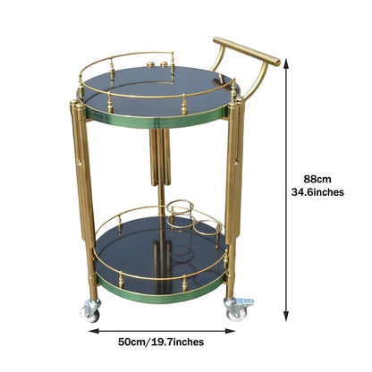 FGQuelleBM Luxury 2-Tier Mobile Cart with Wheels, Wood Top & Stainless Steel Frame for Drinks and Desserts Display