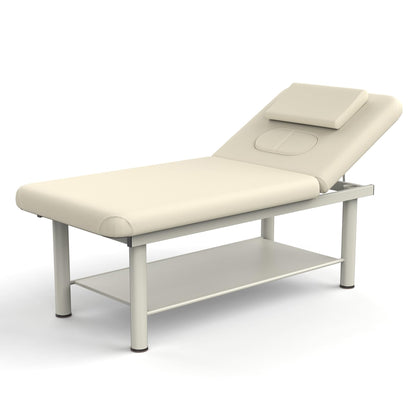 Heavy Duty Professional Stationary Massage Bed Wide Massage Table with Backrest for Treatment Physical Therapy Spa Facial Bed, Metal Frame PU Leather Segmented Structure