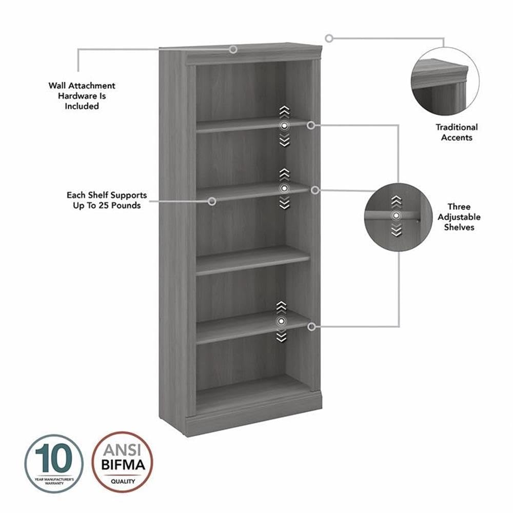 Bush Home Saratoga Tall 5 Shelf Bookcase - Set of 2 in Modern Gray