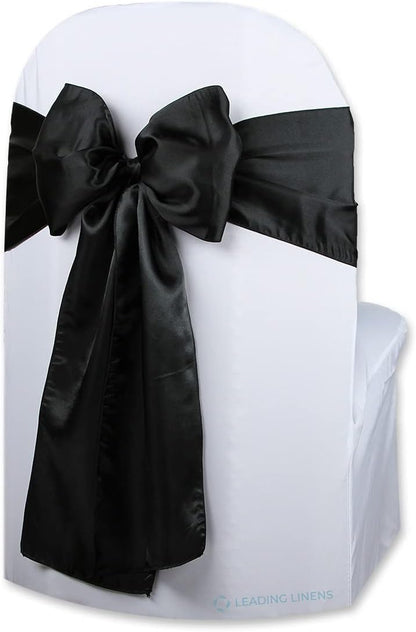 Satin Bow Sash Chair Covers - Elegant Decorations for Weddings & Events | Set of 10, Black