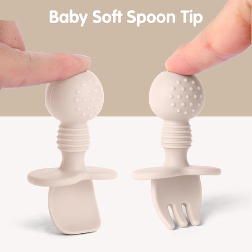 Eascrozn Baby Spoons and Forks Set - Silicone Self-Feeding Utensils for Toddlers | BPA-Free, 6-Pack