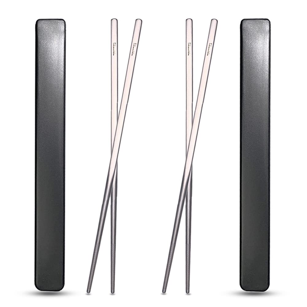 Titanium Chopsticks with Case, XBD Gears 2 Pairs of 9 Inches Square Chopstick Set Dishwasher Safe Reusable for Home & Travel (2-Pair Chopsticks)