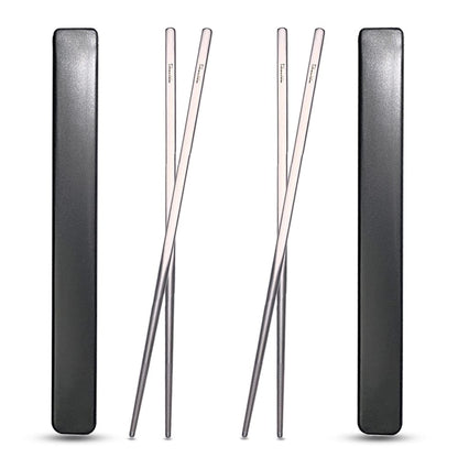 Titanium Chopsticks with Case, XBD Gears 2 Pairs of 9 Inches Square Chopstick Set Dishwasher Safe Reusable for Home & Travel (2-Pair Chopsticks)
