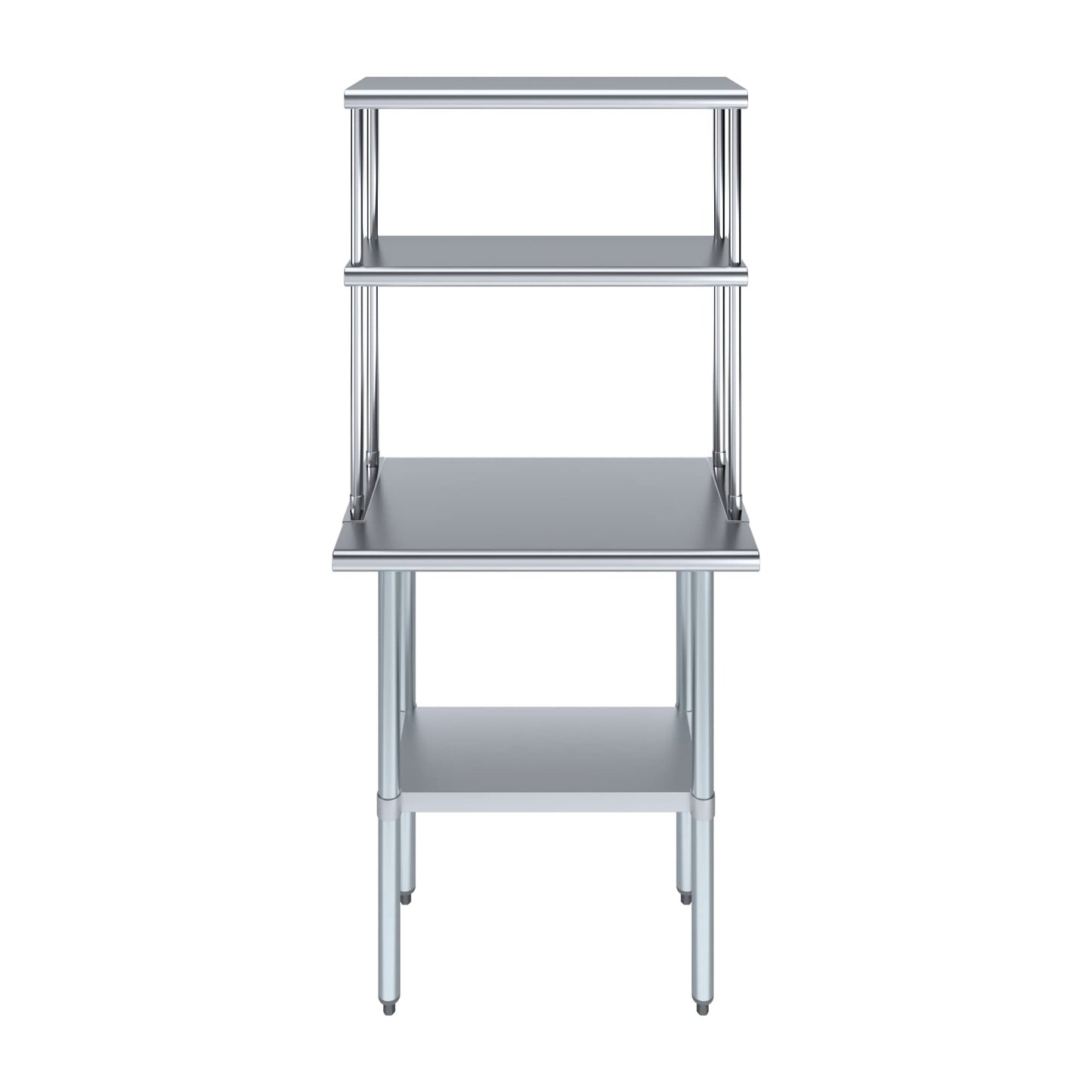 KPS Commercial Stainless Steel Work Prep Table 18" x 30" with 12" x 30" Double Overshelf | NSF Certified | Adjustable Undershelf & Fixed Top Shelf – Kitchen & Utility Use