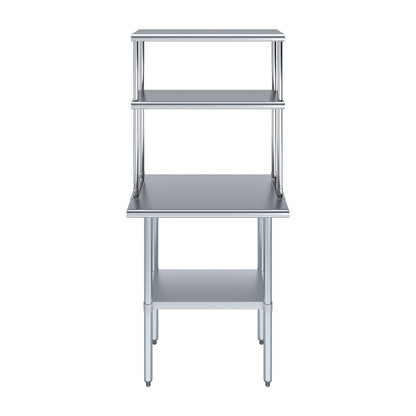 KPS Commercial Stainless Steel Work Prep Table 18" x 30" with 12" x 30" Double Overshelf | NSF Certified | Adjustable Undershelf & Fixed Top Shelf – Kitchen & Utility Use