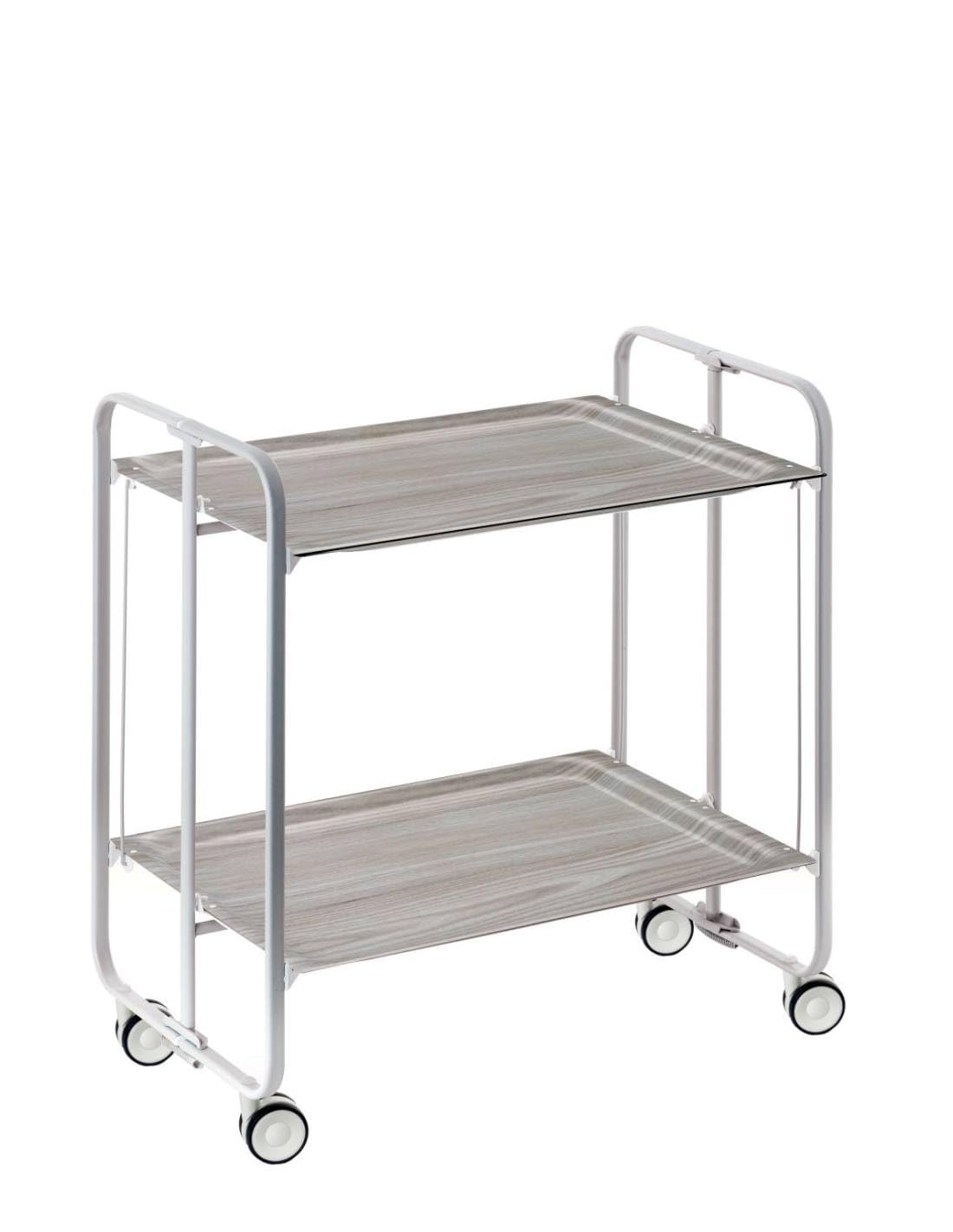 DON HIERRO Bauhaus Folding Bar & Kitchen Cart – 2-Tier Rolling Serving Cart with Wheels, Grey Frame and Ash Finish Shelves – Modern Utility Trolley
