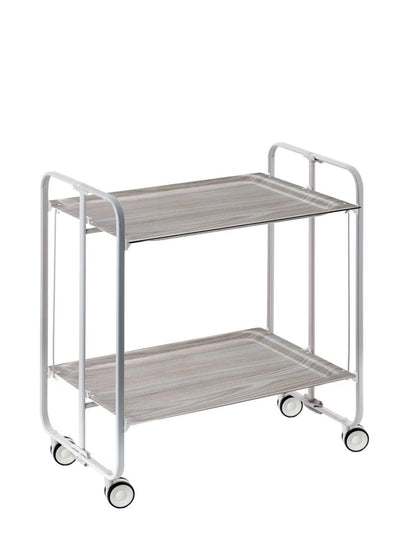 DON HIERRO Bauhaus Folding Bar & Kitchen Cart – 2-Tier Rolling Serving Cart with Wheels, Grey Frame and Ash Finish Shelves – Modern Utility Trolley