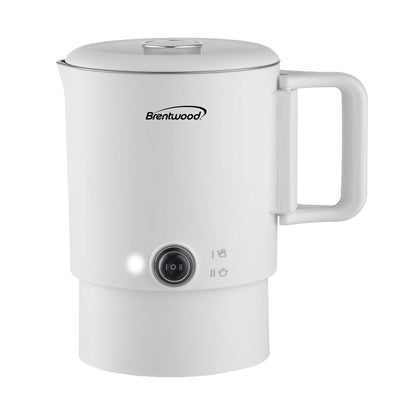 Brentwood KT-1504W 27oz Electric Travel Kettle & Hot Pot, Collapsible, Cool Touch Double Wall Stainless Steel Construction, Cordless with 360° Base, Auto Shut Off, Boil Dry Protection (White)