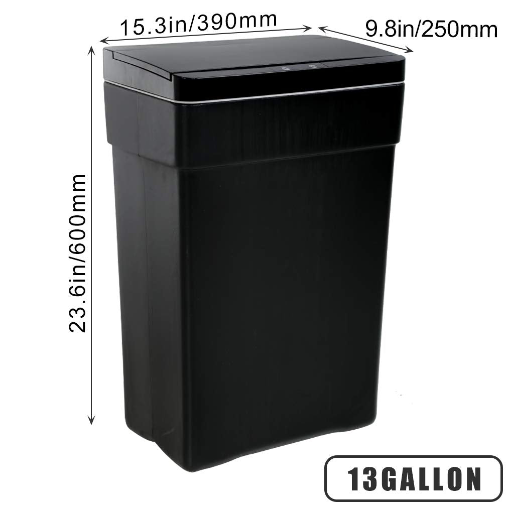 BestOffice 13 Gallon Trash Can Automatic Kitchen Trash Can Touch Free High-Capacity Garbage Can with Lid for Bedroom Bathroom Home Office 50 Liter (Black, 1) (1, Black)