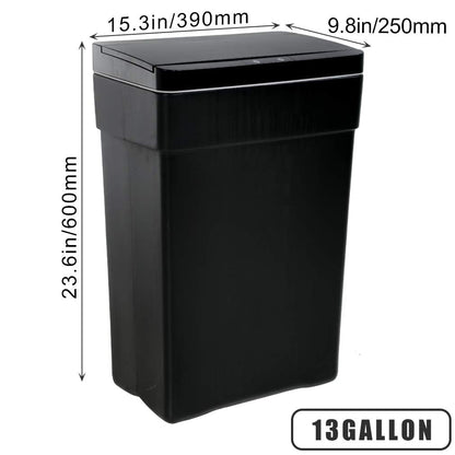 BestOffice 13 Gallon Trash Can Automatic Kitchen Trash Can Touch Free High-Capacity Garbage Can with Lid for Bedroom Bathroom Home Office 50 Liter (Black, 1) (1, Black)