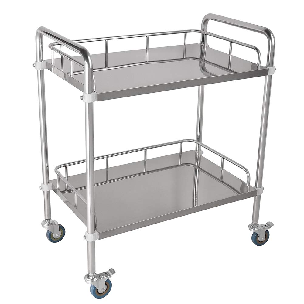 Utility Rolling Cart, Stainless Steel 2-Tier Tray Trolley, Versatile Serving Cart for Kitchen, Medical Use, Hospitals, Hotels, and Care Homes