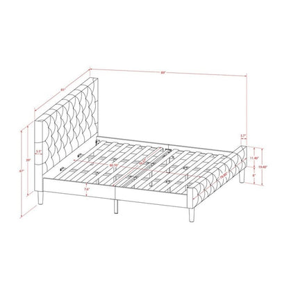 East West Furniture NLF-19-K Nolan Platform Bed - Button Tufted White Velvet Fabric Upholstered Headboard & Footboard, Black Legs, King Size