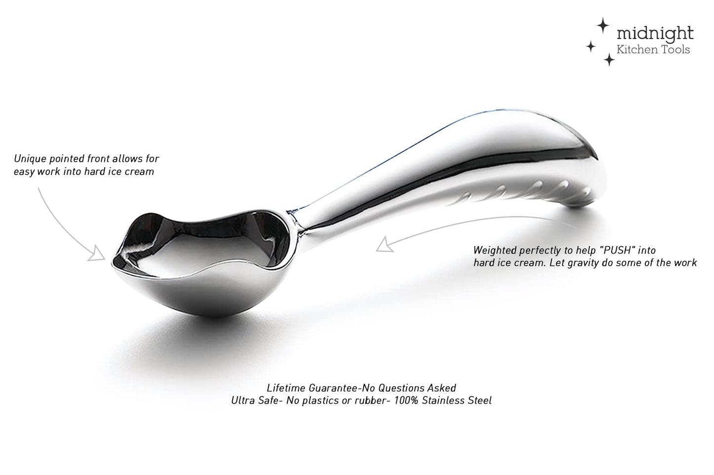Midnight Scoop - Ergonomic Stainless Steel Ice Cream Scoop | Heavy-Duty, Easy-to-Use, and Dishwasher-Safe | Professional Grade, Handcrafted Design