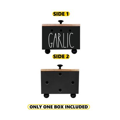 CHONIC Garlic Keeper, Farmhouse Garlic Holder for Counter, Rustic Garlic Container, Wood Garlic Storage Box, Garlic Organizer Bin, Garlic Saver for Kitchen Countertop(Black)