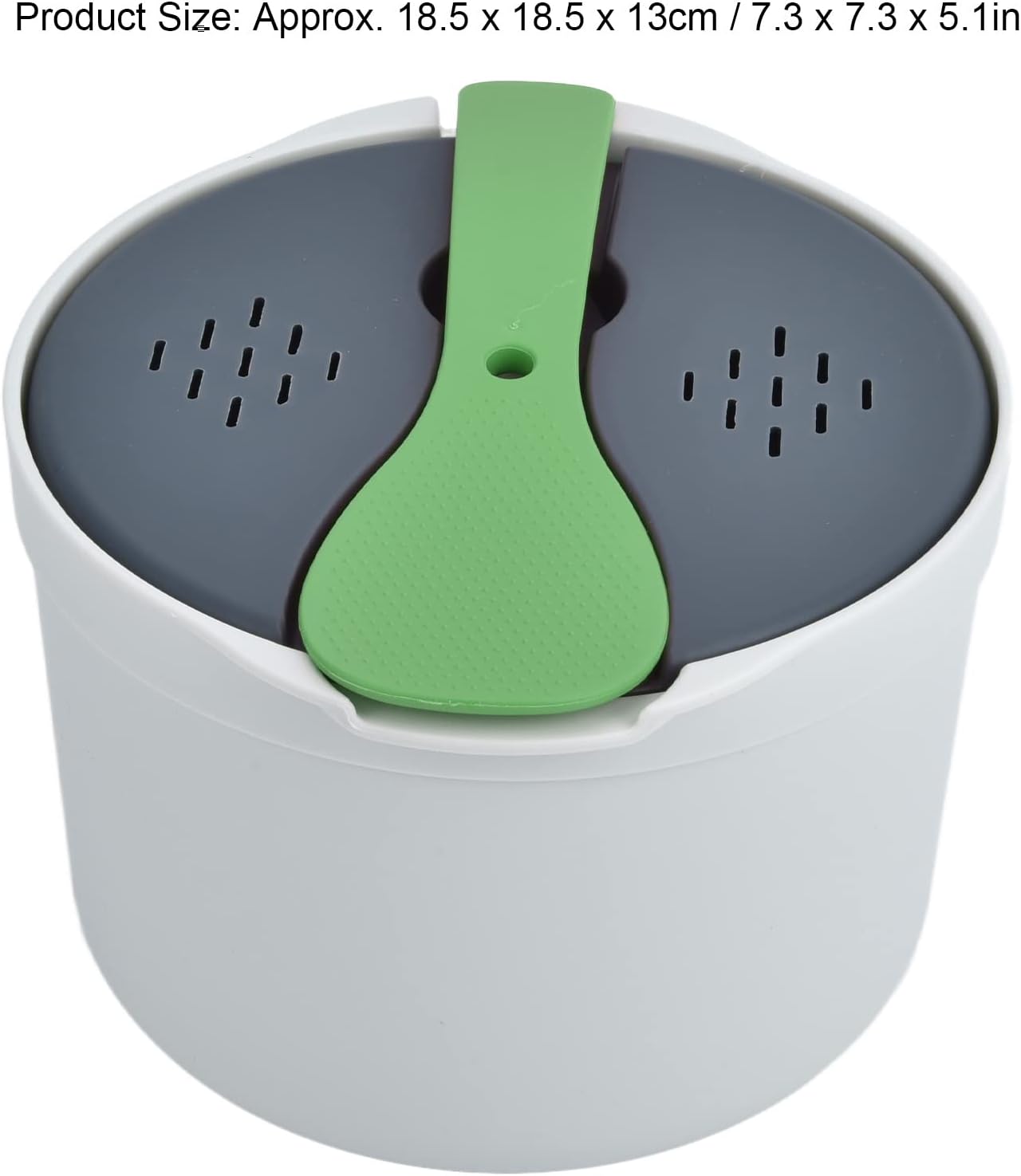 Microwave Rice Cooker Set, 2L Food Grade PP Material with Rice Spoon, Lid, Strainer, Steaming Pot (Green)