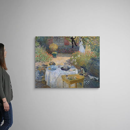 CANVAS ON DEMAND The Luncheon Monet's Garden At Argenteuil, C,1873 Canvas Wall Art Print by Claude Monet, Impressionism, Traditional, Home Decor, Woman Floral, Artwork,45" x36in
