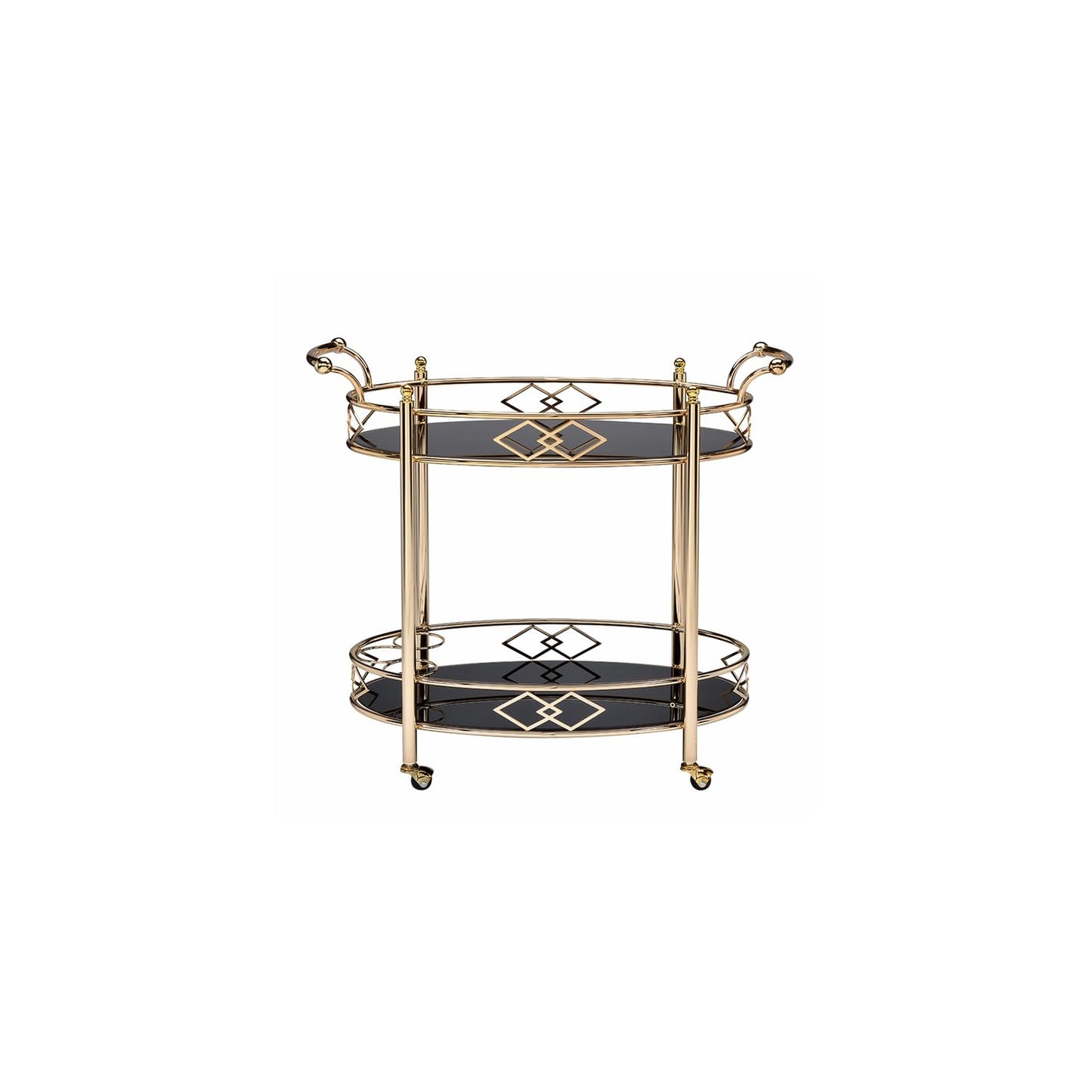 Maykoosh Global Glam Serving Cart Made with Sturdy Metal Construction in Gold Finish, Tempered Glass Top, Open Bottom Shelf.25 Lb.34.65 X 15.98 X 32.09, Gold/Black