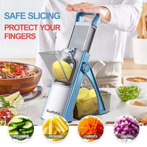 SupMaKin Upgrade Safe Mandoline Slicer Plus, Vegetable Chopper, Potato Slicer, Food Slicer Onion Chopper, Fry Cutter, Veggie Salad Dicer Kitchen Chopping Artifact Gifts (Blue)