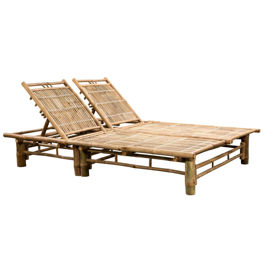 HFUDPOF 2-Person Sun Lounger for Pool Area and Patio with Adjustable Backrest Solid Bamboo for Outdoor Relaxation and Comfortable Lounging
