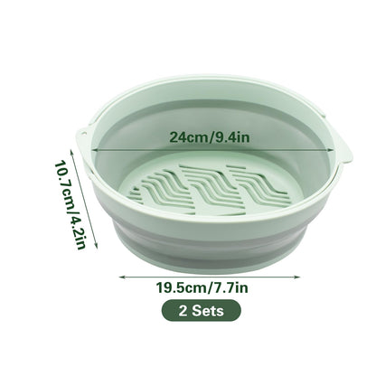 2 Sets 2 in 1 Collapsible Colander Set Including Sink Basin & Strainer Bowl, Foldable Silicone Fruit Washing Basket, Portable Vegetable Washing Tub for Kitchen, RV, Camping (Grey & Green)