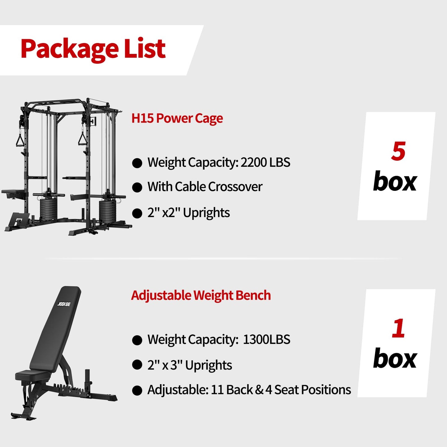 JEEKEE Power Cage with Cable Crossover System, 2200LB Heavy Duty Power Rack with Dual Pulley, 180LB Weight Stack, LAT Pulldown, 20+ Attachments for Home Gym,Black