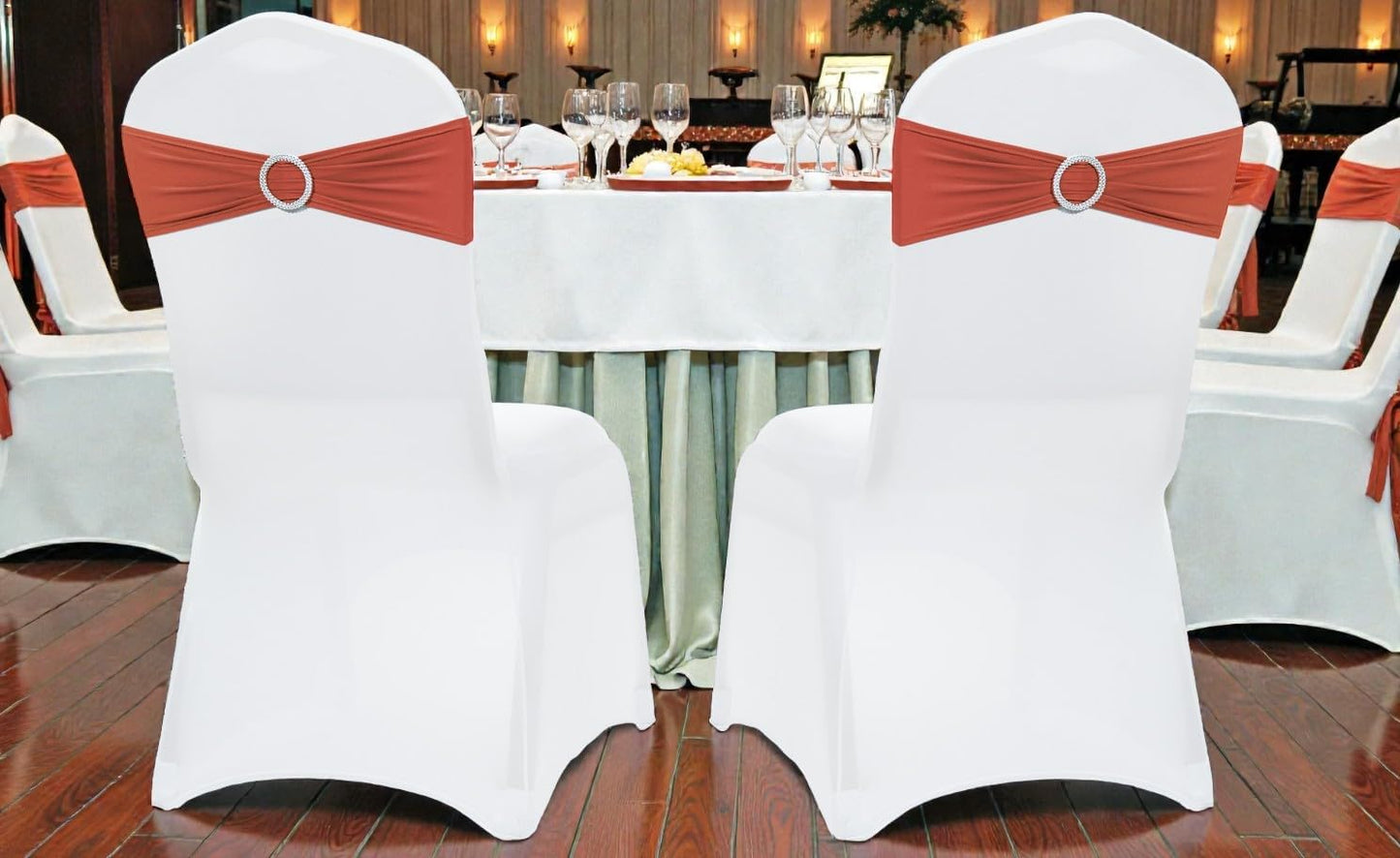 25 VDS - Terracotta | Spandex Chair Sashes Bows | PCS | Stretch Elastic Banquet Universal Folding Chair Band Tie