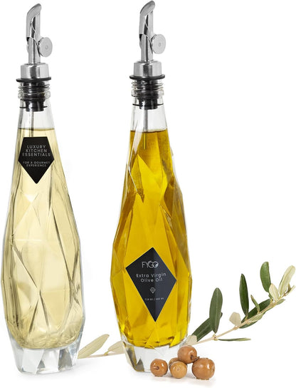 FYGO Set 350ml Set 2 Diamond Lux Olive Oil Bottle Dispenser - Olive Oil Container- Oil and Vinegar Dispenser