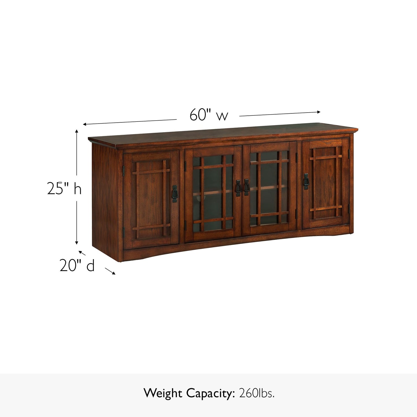 Leick Home 82360 Solid Wood Mission Oak Four Door TV Stand For 65" TVs Universal TV Console Living Room Storage Shelves Entertainment Center, Mission Oak
