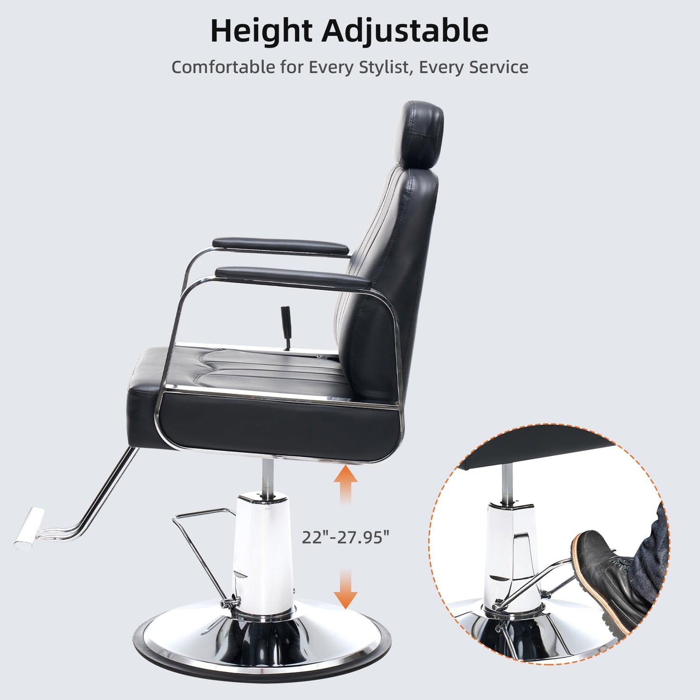 Zevemomo Barber Salon Chair for Hair Stylist, Reclining Backrest Adjustable Headrest & Seat Height, Heavy Duty Hydraulic Pump with 360° Swivel for Barbershop, Home 400LBS Capacity, Black