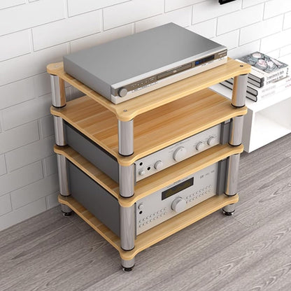 BERWDUXA HiFi Rack 3 Tier AV Media Stand Wood Shelf, Audio Tower, Record Player Stand Stereo Cabinet, Media Console Storage Shelf, Audio Video Components(Walnut,3-Tier(60x48x60cm))