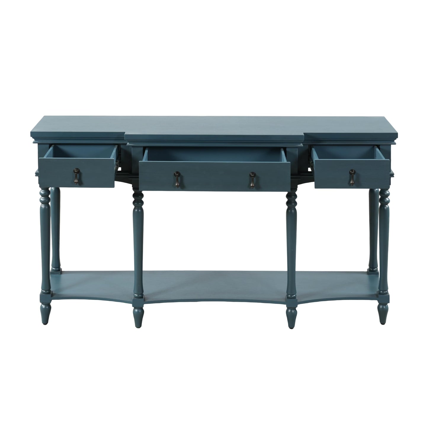 Christopher Knight Home Cally Wood Console Table with Drawers & Bottom Shelf, Narrow Entryway Table with Turned Roman Legs, Traditional Rectangular Wall Table for Living Room Study Hallway, Blue