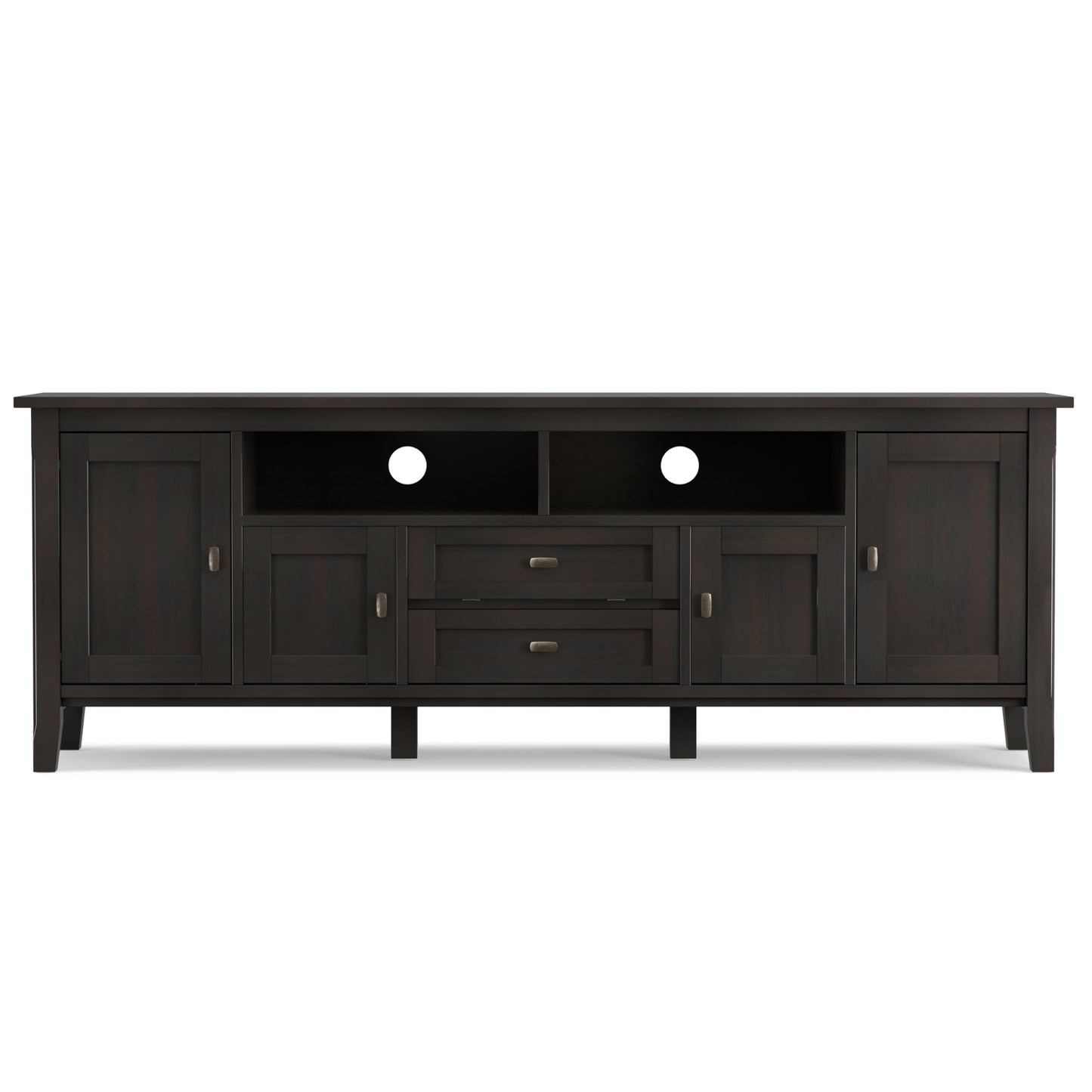 SIMPLIHOME Warm Shaker TV Stand - 72 inch Wide Solid Wood Media Console in Hickory Brown, Transitional Entertainment Center for Living Room for TVs up to 80 Inches with Cabinets and Cable Management