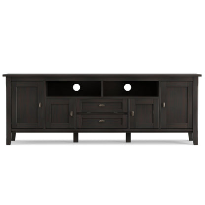SIMPLIHOME Warm Shaker TV Stand - 72 inch Wide Solid Wood Media Console in Hickory Brown, Transitional Entertainment Center for Living Room for TVs up to 80 Inches with Cabinets and Cable Management