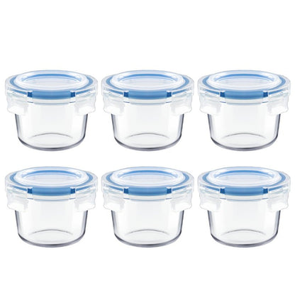 Iyulania Set of 6 Small Glass Storage Containers, 7 oz Food Containers with No-Spill Lids, Thick Glass Jars for Meal Prep, Baby’s Snacks, Leftovers and Sauces, Dishwasher & Microwave Safe