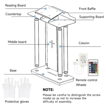 Church Pulpit with 15 Colors Adjustable and 4 Flashing Models, 46” Clear Acrylic Podium with 4 Wheels & Vertical Reading Platform, Lecterns for Churches, Classroom (39.4”L*15.7”W *44”H)