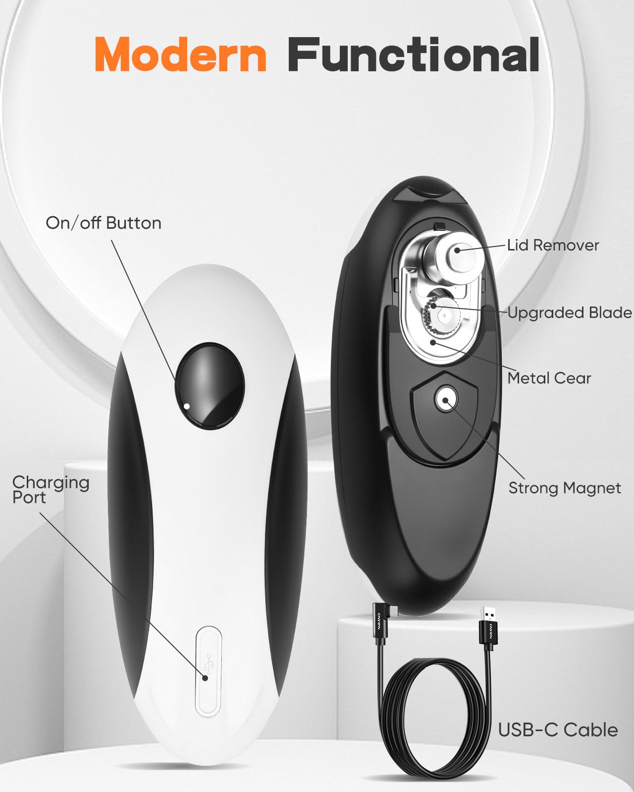 Electric Can Opener, Can Opener Electric Fits All Can Sizes, One Touch USB Rechargeable Automatic Can Opener for Kitchen and Seniors with Arthritis, Chef, Portable Kitchen Gadgets
