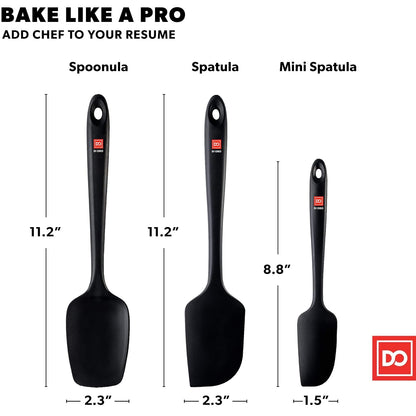 DI ORO Silicone Spatula Set - Rubber Kitchen Spatulas for Baking, Cooking, & Mixing - 600°F Heat-Resistant & BPA Free Silicone Scraper Spatulas for Nonstick Cookware - Dishwasher Safe (3pc, Black)