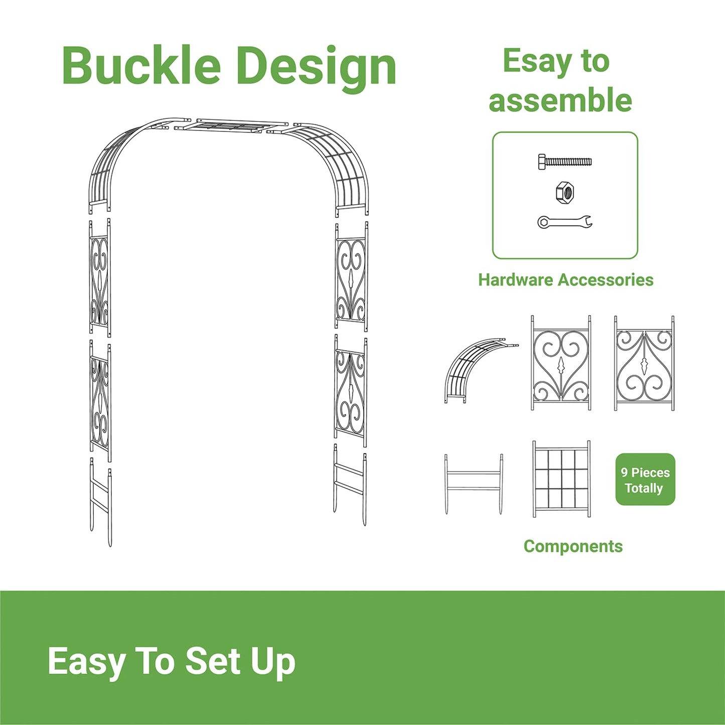 Meyrines Metal Garden Arbor, 104.3” Tall Wrought Iron Archway for Climbing Plants & Flowers, British-Style Garden Trellis(Silver, Flat-Top)