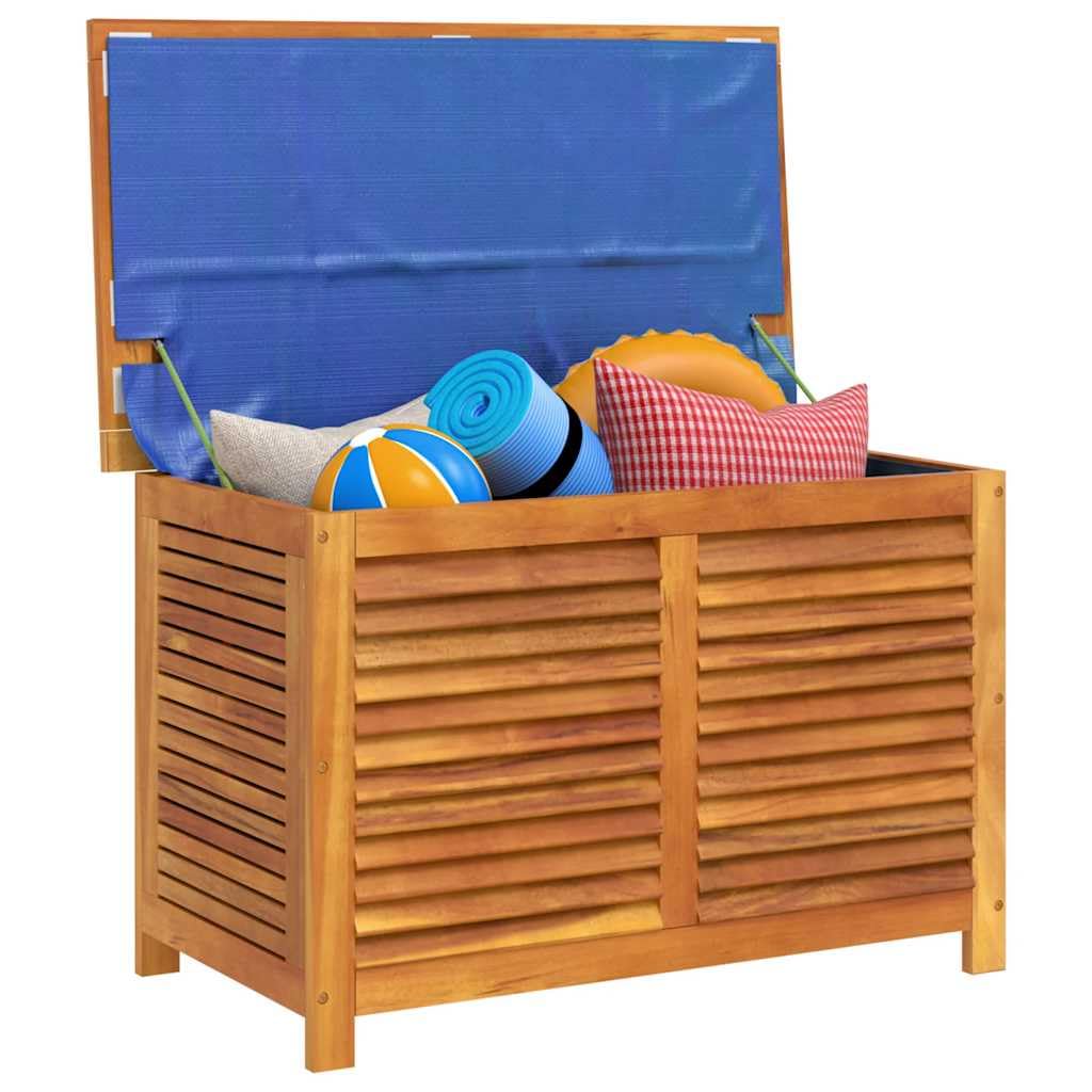 RCODSSK Solid Wood Acacia Patio Storage Box with Louver, 35.4x19.7x22 Inches, Waterproof Bag for Cushions, Outdoor Side Table and Storage