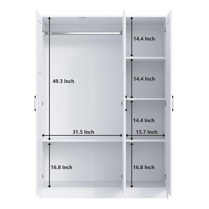 Fenghua Lizhi 3 Doors Wooden Wardrobe Closet Armoire, White Storage Cabinet for Hanging Clothes, Bedroom Large Capacity Freestanding Armoire,Wood Wardrobe Combination with Shelves