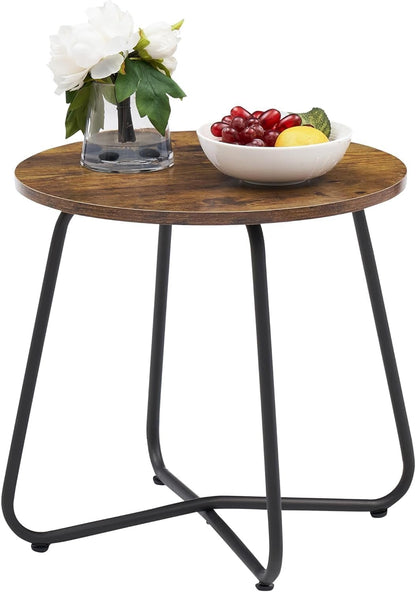 VECELO Small Round Metal Side Snack Table for Outdoor & Indoor Use - Anti-Rust Design