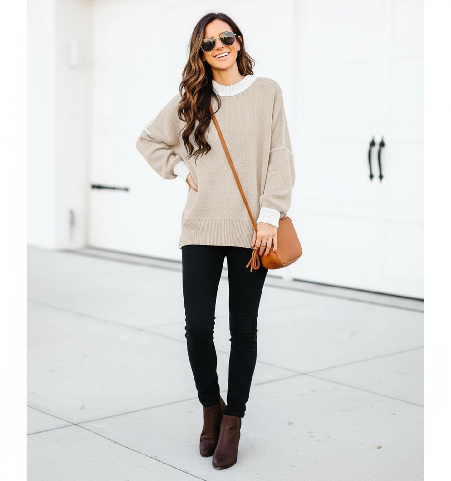 ETCYY Womens Oversized Sweaters Fall 2025 Fashion Clothes Trendy Batwing Sleeve Colorblock Striped Knit Pullover Tops
