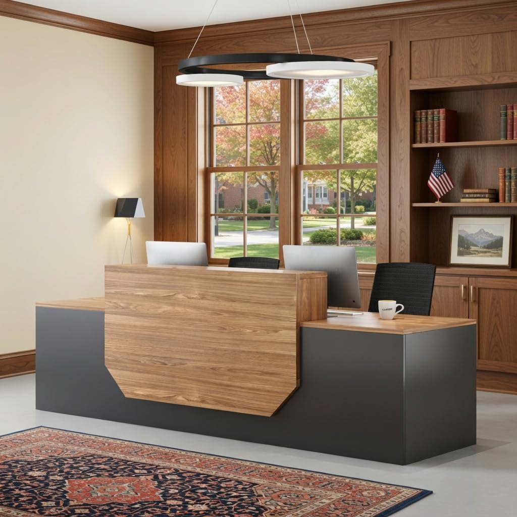 Modern Reception Desk with Counter,Large Front Desk L Shaped Reception Counter with 2 Lockable Drawers and 2 Mobile Storage Cabinets,Receptionist Desks for Office,Salon,or Retail, Checkout Counter