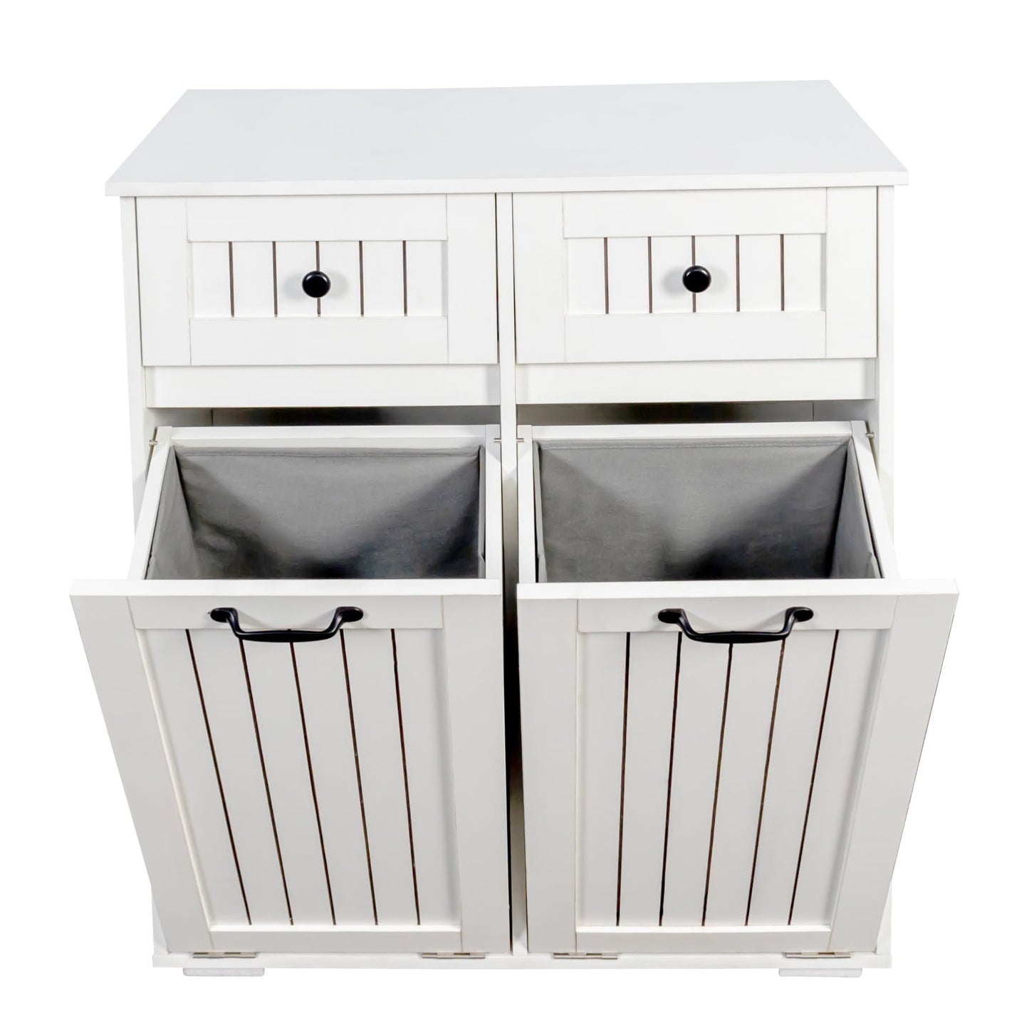 Laundry Cabinet with 2 Removable Laundry Basket 2 Drawers Durable and Easy to Clean Tilt Out Hamper Organization Storage Sorters for Bathroom Living Room Entryway Particle Board White
