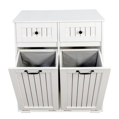 Laundry Cabinet with 2 Removable Laundry Basket 2 Drawers Durable and Easy to Clean Tilt Out Hamper Organization Storage Sorters for Bathroom Living Room Entryway Particle Board White