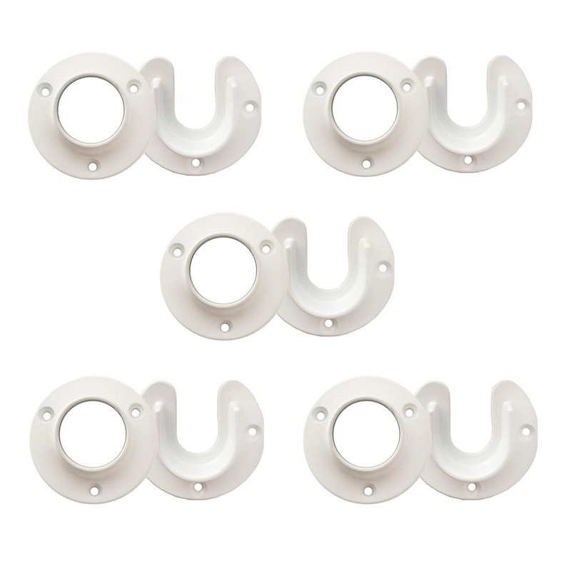 Design House Closet Rod Brackets, Fits Standard Closet Rods, Durable, White, 5-Pack Closet Rod Support Sockets, 2.75 in. Diameter x 0.88 in.W, 182717